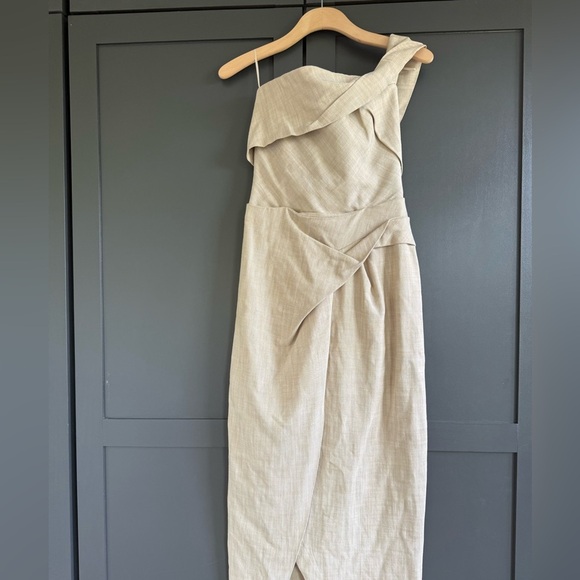 NWT • Zara Asymmetrical Slip MIDI Taupe Dress • XS - Picture 7 of 15